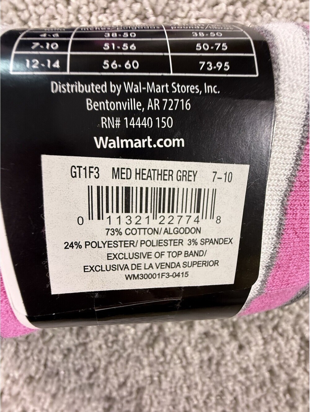 2 Pairs George Pink Grey White Striped Heavyweight Tights Girl’s Size 7-10 - Picture 4 of 4